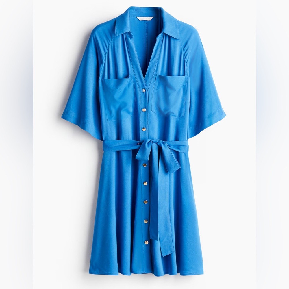 H&M TIE-BELT SHIRT DRESS‎ XS
